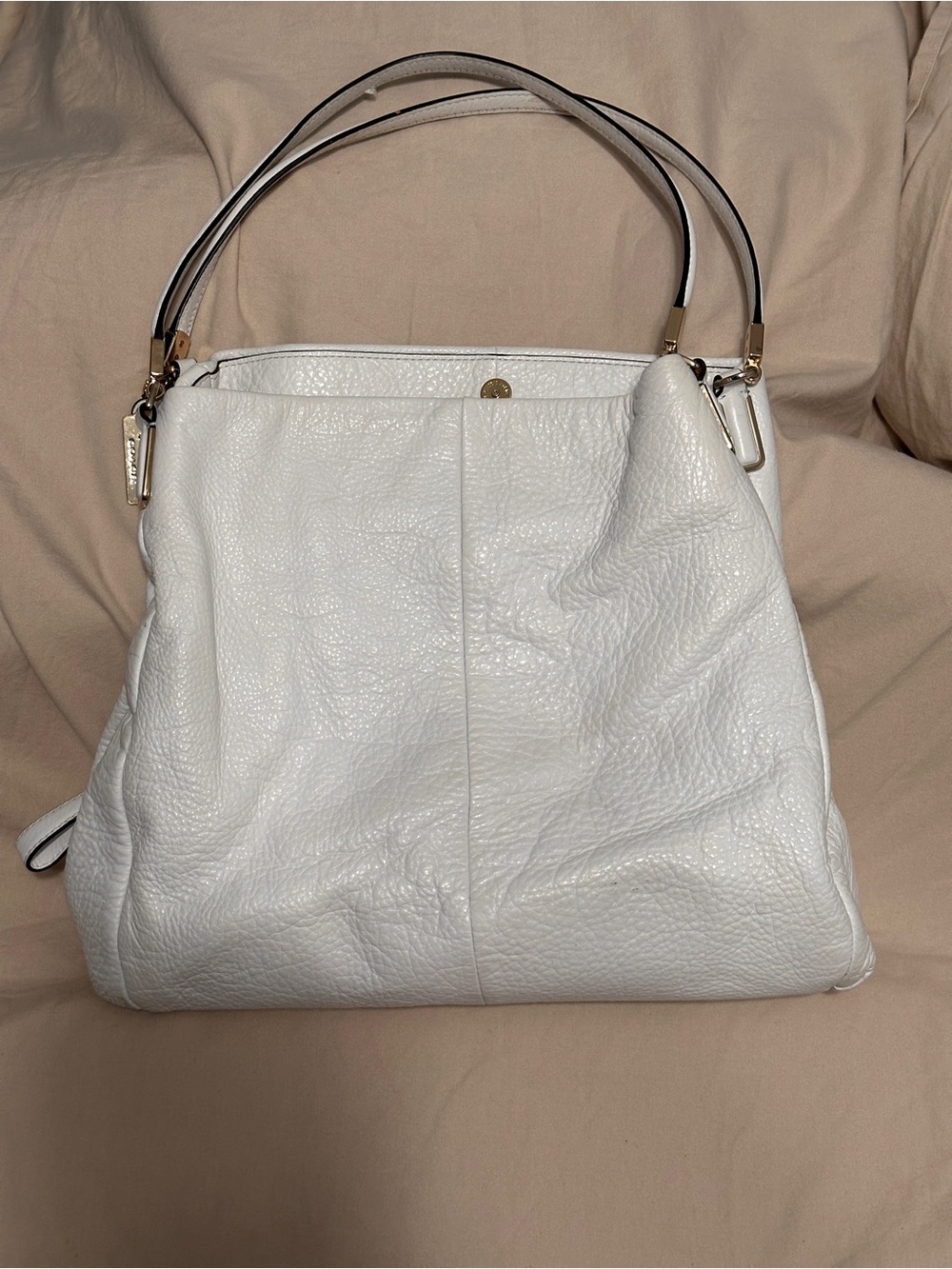 Coach White Pebbled Leather Tote Bag - Elegant Shoulder Bag